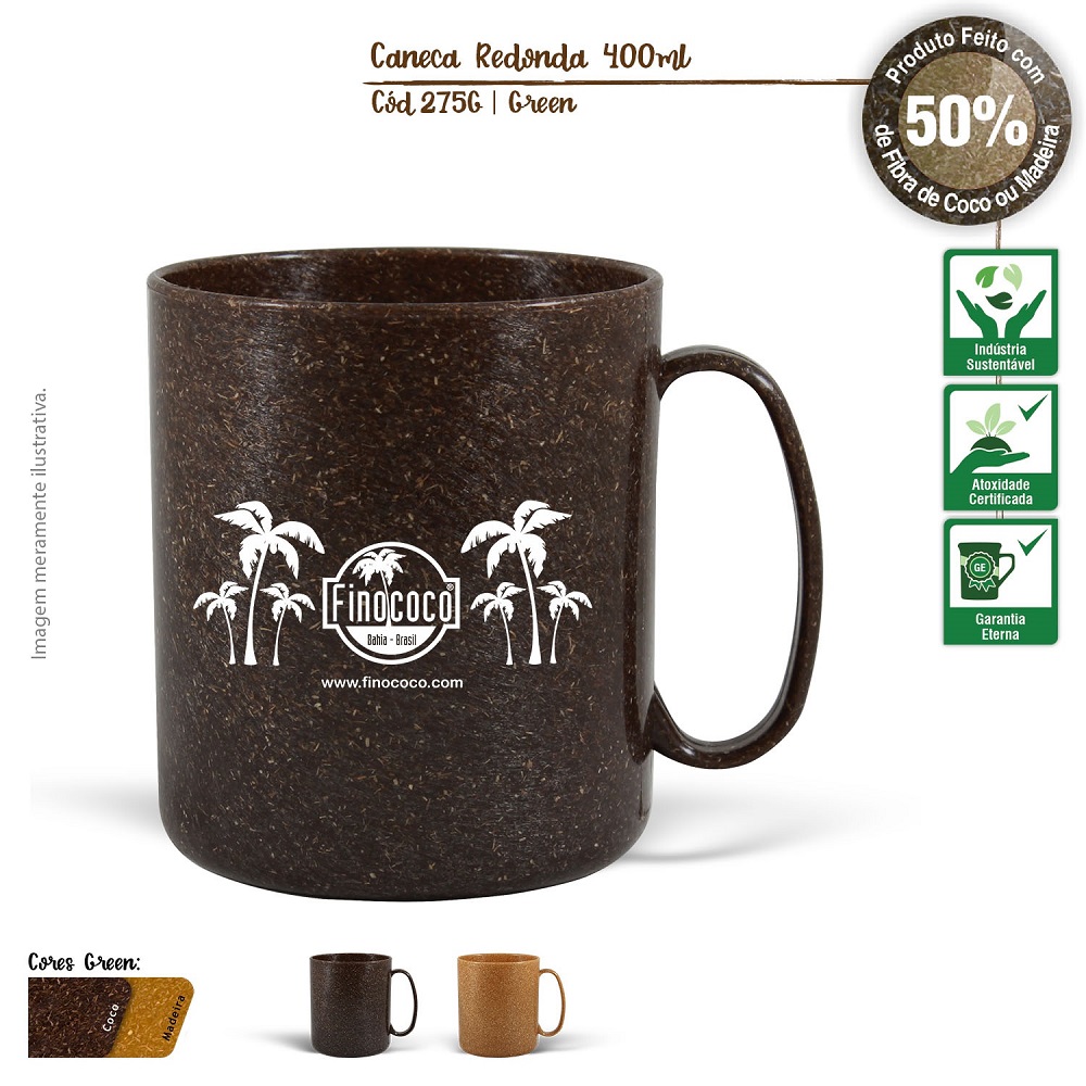 Caneca Redonda Ecológica 400ml de fibra de coco ou de madeira